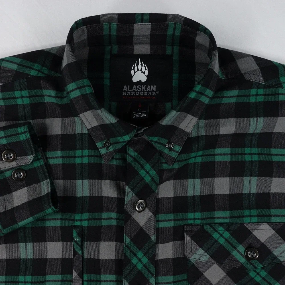 Alaskan Hardgear Button Down Shirt Men's Large Plaid Work Green Black